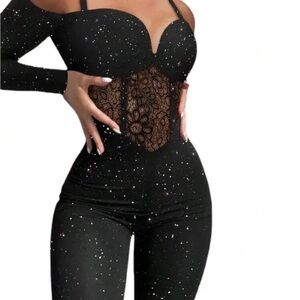 SHEIN Black Lace Detail Jumpsuit